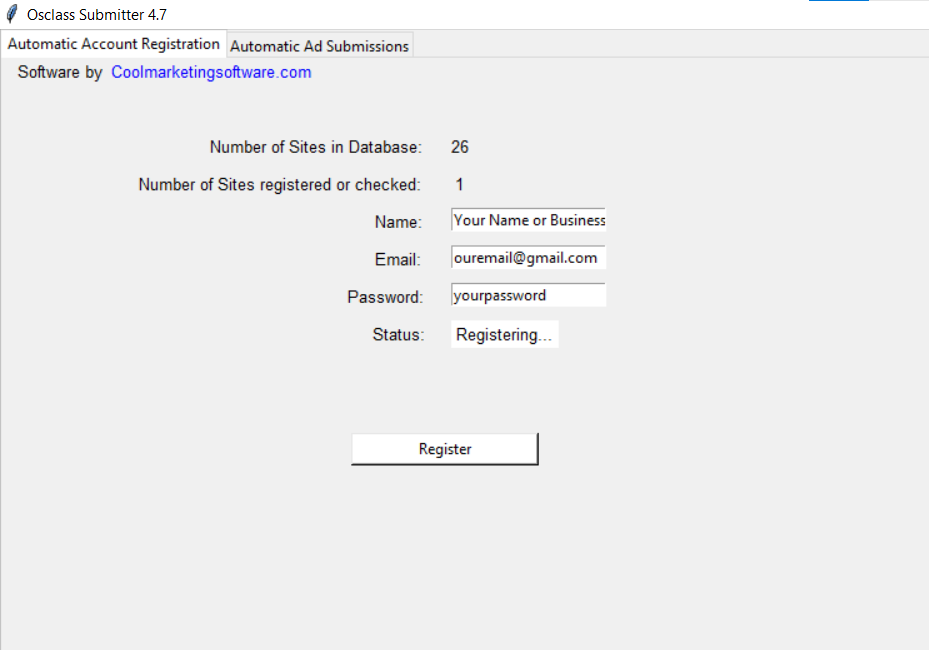 Osclass Submitter 4.7 Register Accounts Step 1