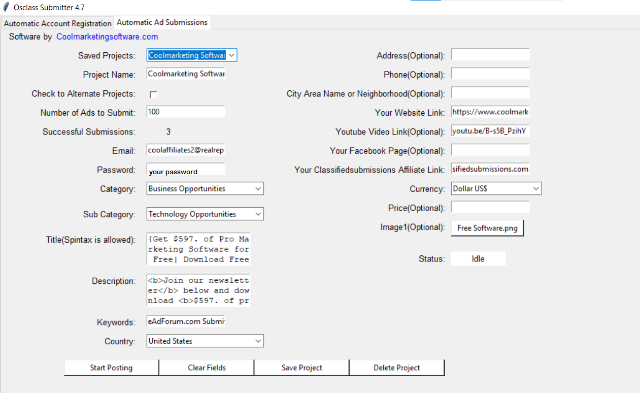 Osclass Submitter 4.7 Step 3 Automatic Ad Submissions