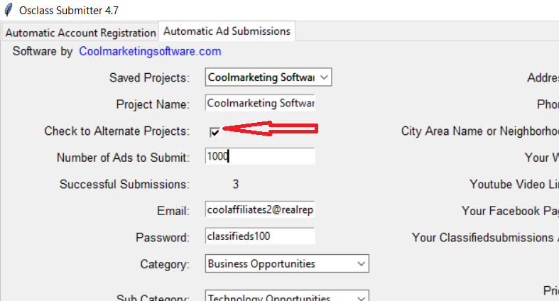 Osclass Submitter 4,7 Check to Alternate Projects